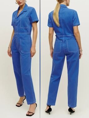 Reformation Morgan Twill Jumpsuit Cerulean Royal Blue Pockets